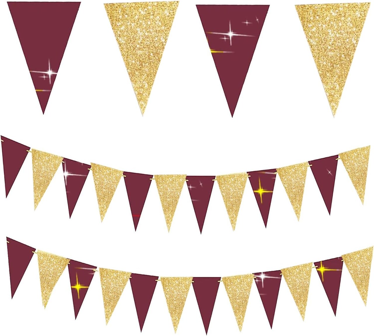 Graduation Decorations Maroon Gold 2025/Fall Bridal Shower/Burgundy Gold( 2pcs Triangle Banners)